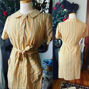 Vintage 50s Yellow Stripe Dress w/ Peter Pan collar